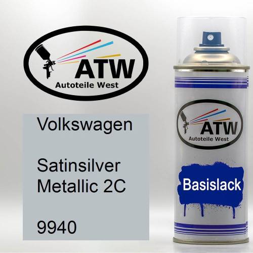 Volkswagen, Satinsilver Metallic 2C, 9940: 400ml Sprühdose, von ATW Autoteile West.